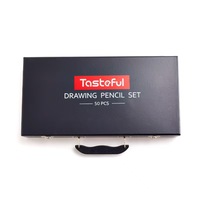 50Pcs/Set Professional Sketch Pencil Charcoal Brush Wooden Box Sketch Tools Wooden Man Ruler Drawing Painting Set Art Supplies