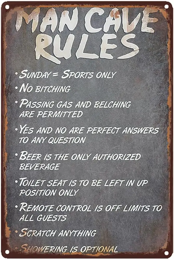 Funny Retro Classic Wall Decoration - Garage ​Metal Signs Artwork -Man Cave Rules No Bitching - Original Vintage Design Tin Meta