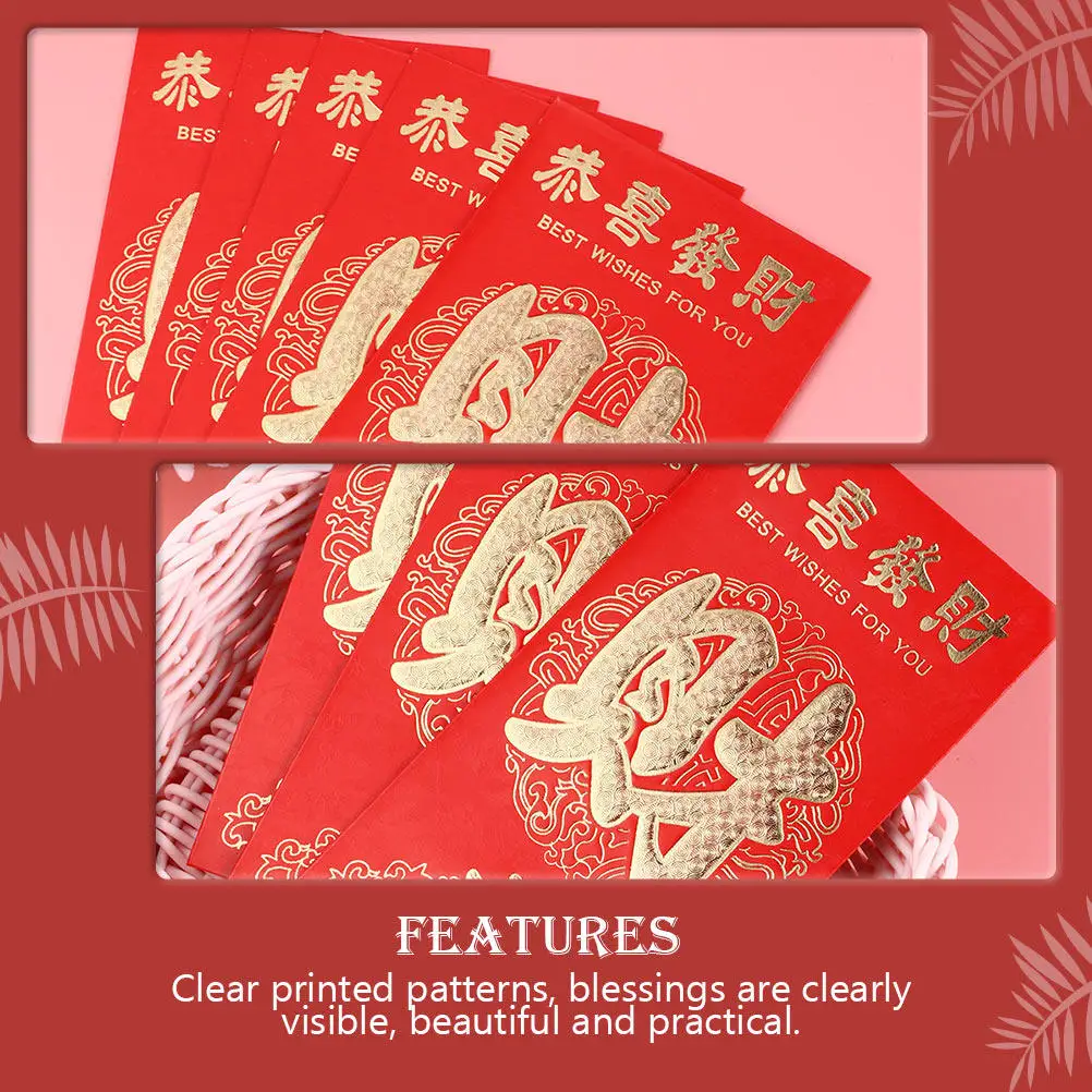 

120Pcs Chinese Style Gold Embossed Red Envelopes Paper Red Packets for New Year Festival Blessing Money Storage Packet