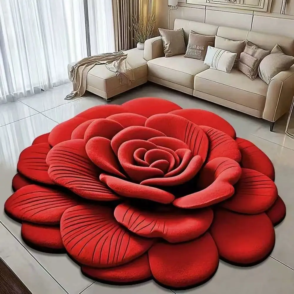 Special-shaped Flower Carpet Soft Absorbent Peony Floor Mat Non-slip 40x40cm/60x60cm Blanket for Living Room Tea Table Bedside