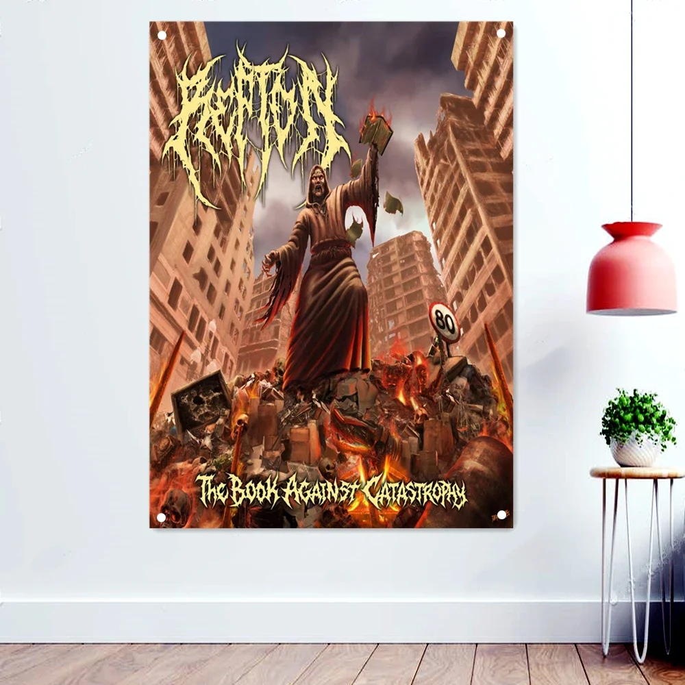 

THE BOOK AGAINST CATASTROPHY Death Artist Tapestry Black Metal Music Art Banner Rock Band Poster Macabre Skull Flags Painting