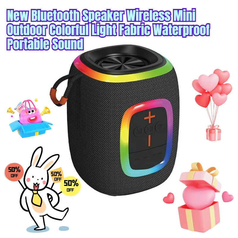 

New Bluetooth Speaker Wireless Mini Outdoor Colorful Light Fabric Waterproof Portable Sound