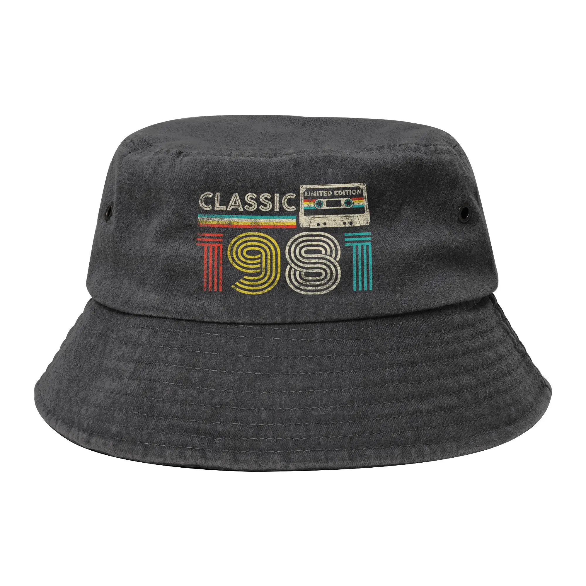 1981 Vintage Bucket Hat for Women Men Vocation 45th Birthday Distressed Denim Sun Hat UV Protection for Hiking Fishing Hat