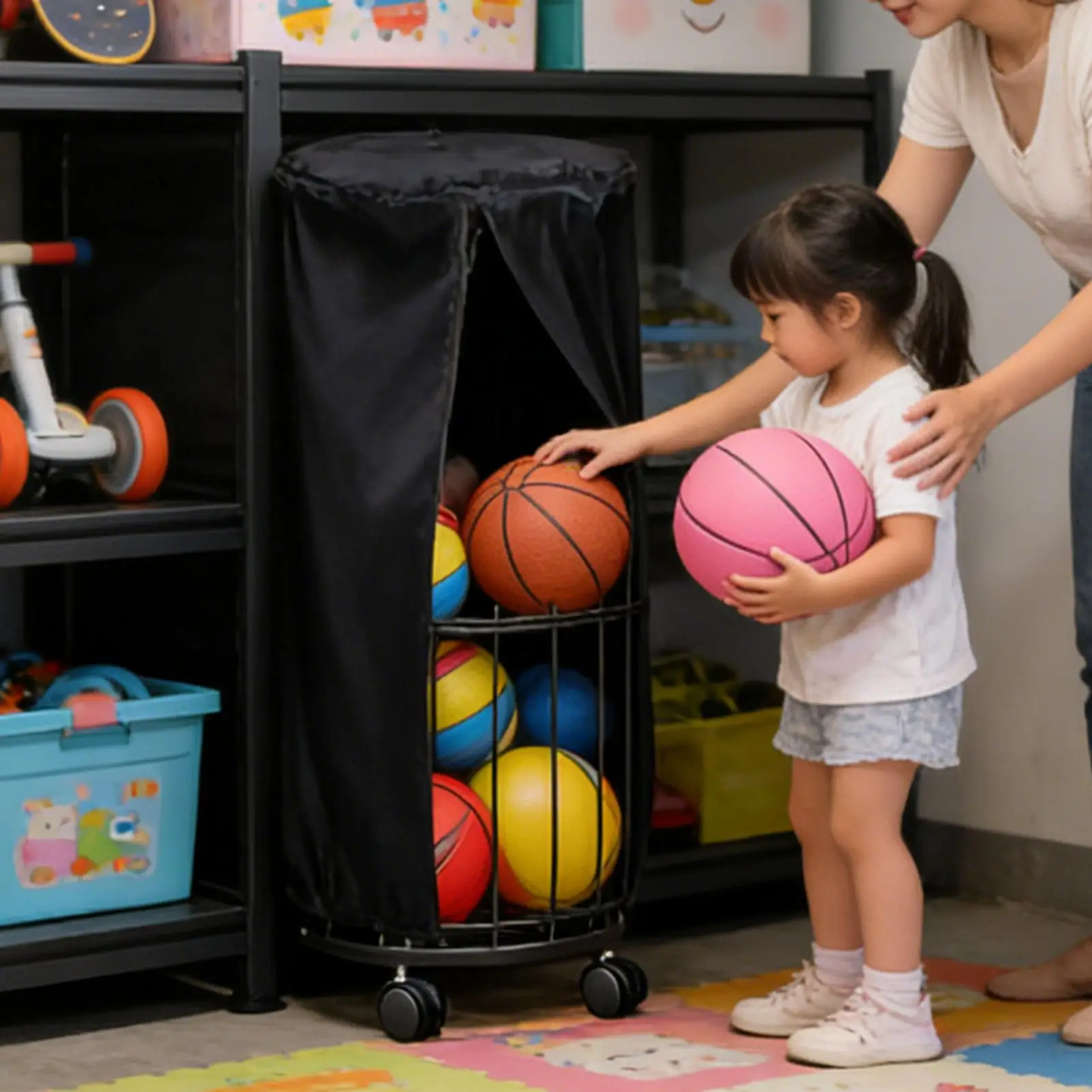 

Durable Oxford Ball Dust Cover, Wall Mounted Storage Holder for Soccer Basketball Volleyball Baseball, Garage Home Organizer