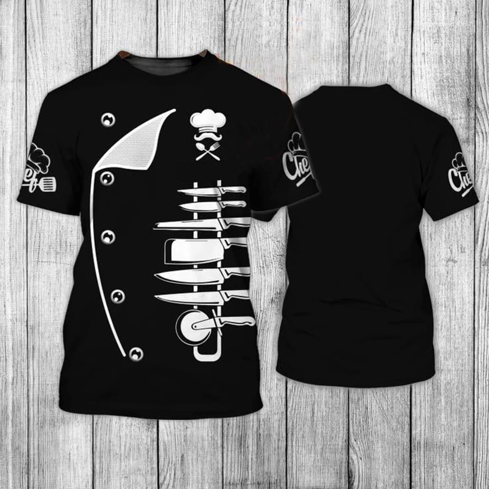 Summer fashion chef and his tools 3D print uniforms, personalized creativity, comfortable T-shirts