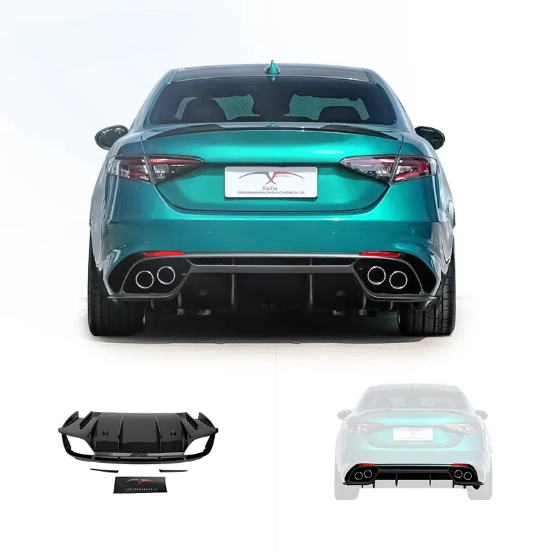 Car Bumper Modification with Carbon Fiber Rear Lip Diffuser Suitable for Alfa Romeo GIULIA Clover Special Kit Upgrade Decoration