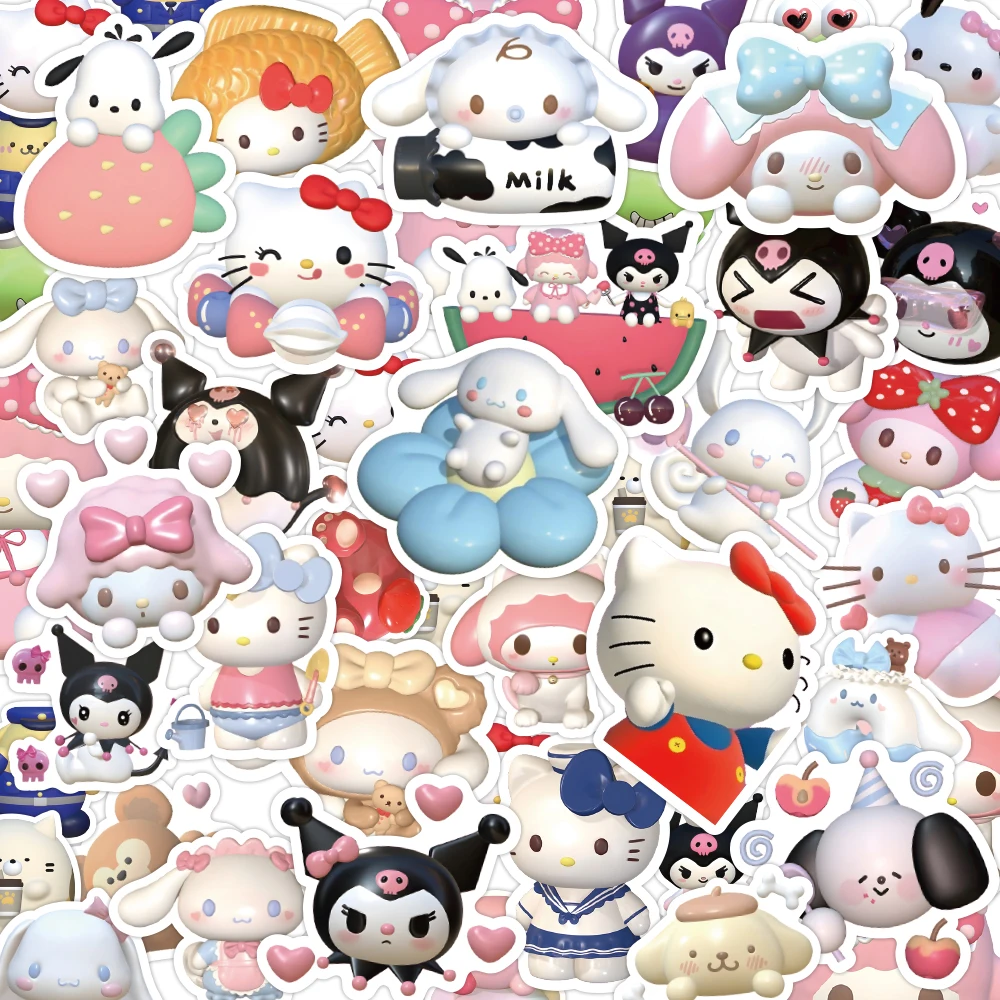 

10/30/50/120pcs Mixed Cute Sanrio Anime Stickers Cinnamoroll HelloKitty Kuromi Decals DIY Phone Laptop Guitar Sticker Kids Toy