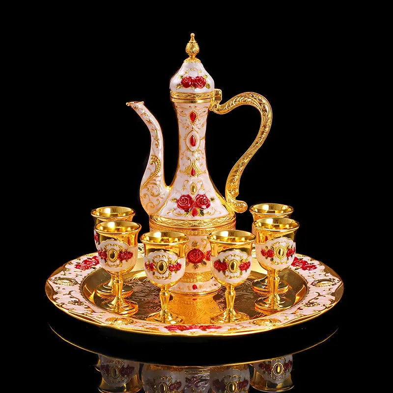 

European Creative Liquor Ware Set Vintage Wine Pot Club Home Wedding Wine Glass Luxury Wine Set Golden Home Sake Set