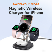 SwanScout 709M Dual Charger Stand for Apple Watch Series 10 9 8 7 Magnetic Wireless Charger for iPhone 16 15 14 13 for AirPods 4