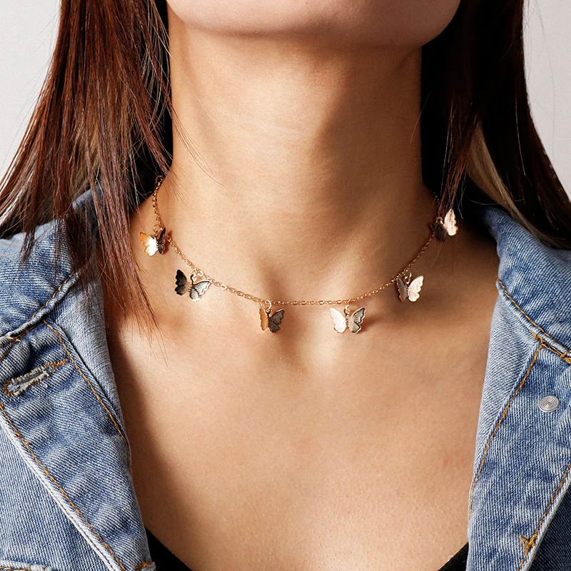 Aihua Niedliche kleine türkische Glücksauge-Schmetterlings-Halskette für Frauen, Statement-Halskette, Halsketten, Chocker, Damenschmuck – Detail 9