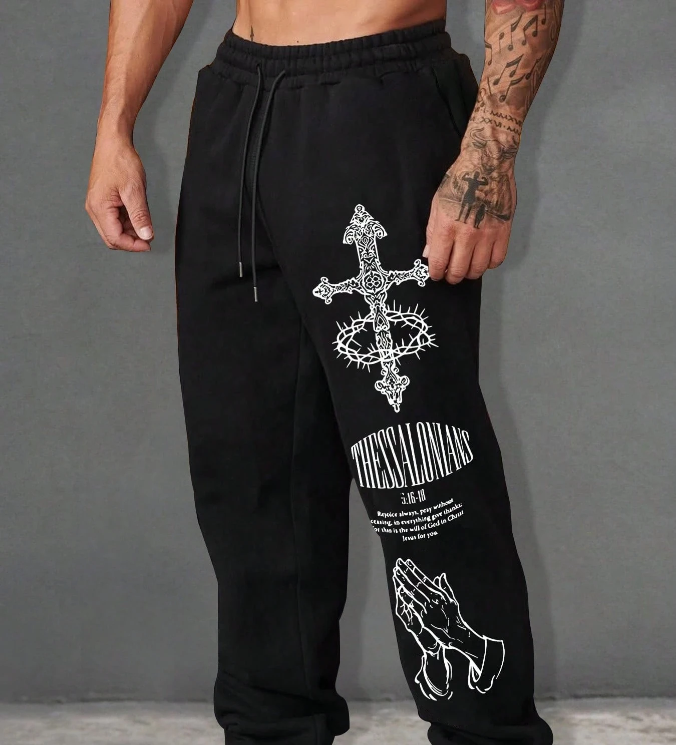

Men's Cross Print Jogger Pants, Streetwear Casual Style Comfortable & Fashionable For Sports Leisure Wear, Drawstring Sweatpants