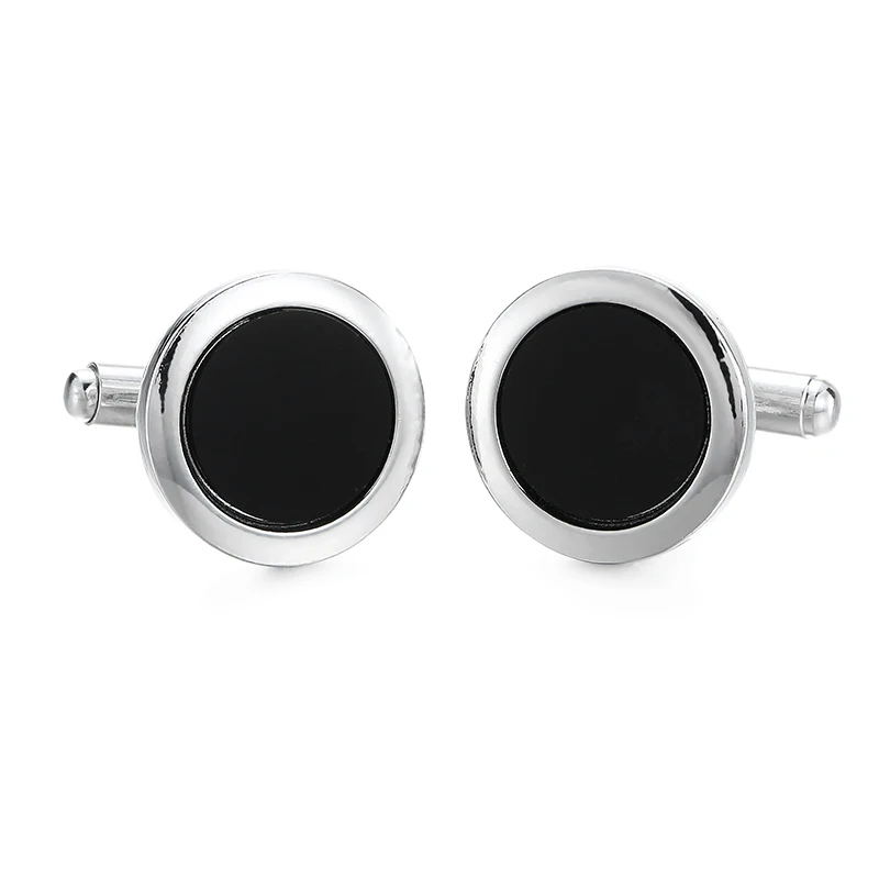 Classic men\'s French shirt cufflinks Black Round square brushed metal cuffs buttons business suit accessories jewelry gifts