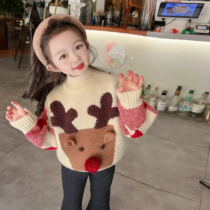 

Girls' sweater new style autumn and winter clothes thickened baby pullover children's line clothes children's undercoat