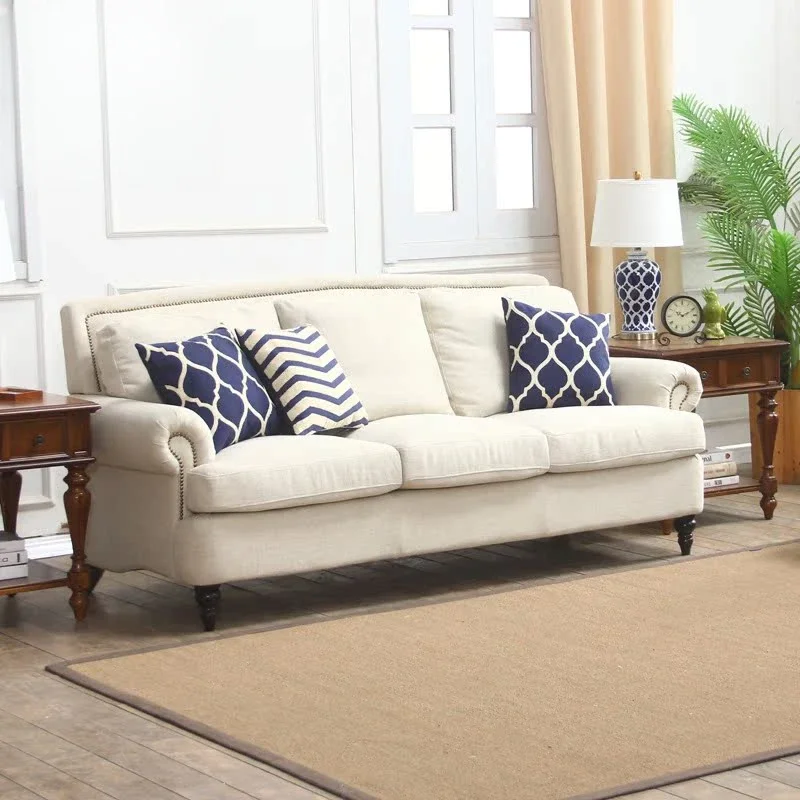 American light luxury sofa solid wood high-end rural fabric sofa