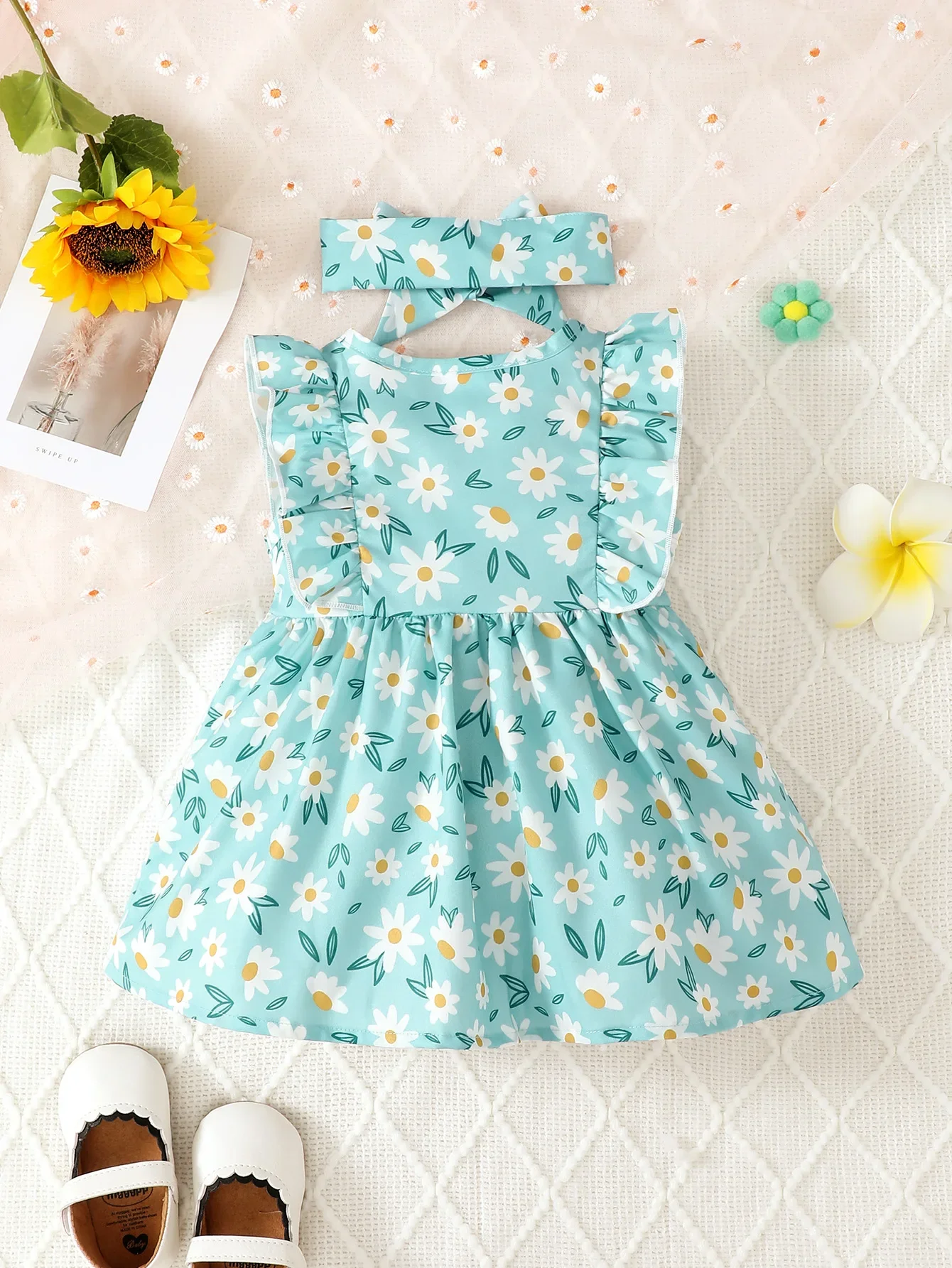 Dress for Kids Newborn 3 - 24 Months Birthday Style Butterfly Sleeve Cute Floral Princess Formal Dresses Ootd for Baby Girl