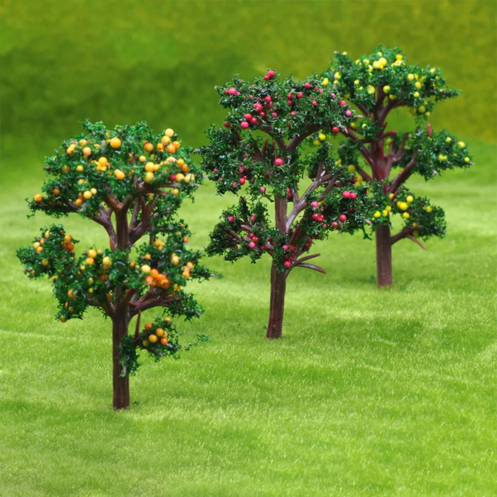 

Train Railroad and Bonsai Landscape Decoration with Realistic Plastic Fruit Tree HO Scale Train Layout Model Trees