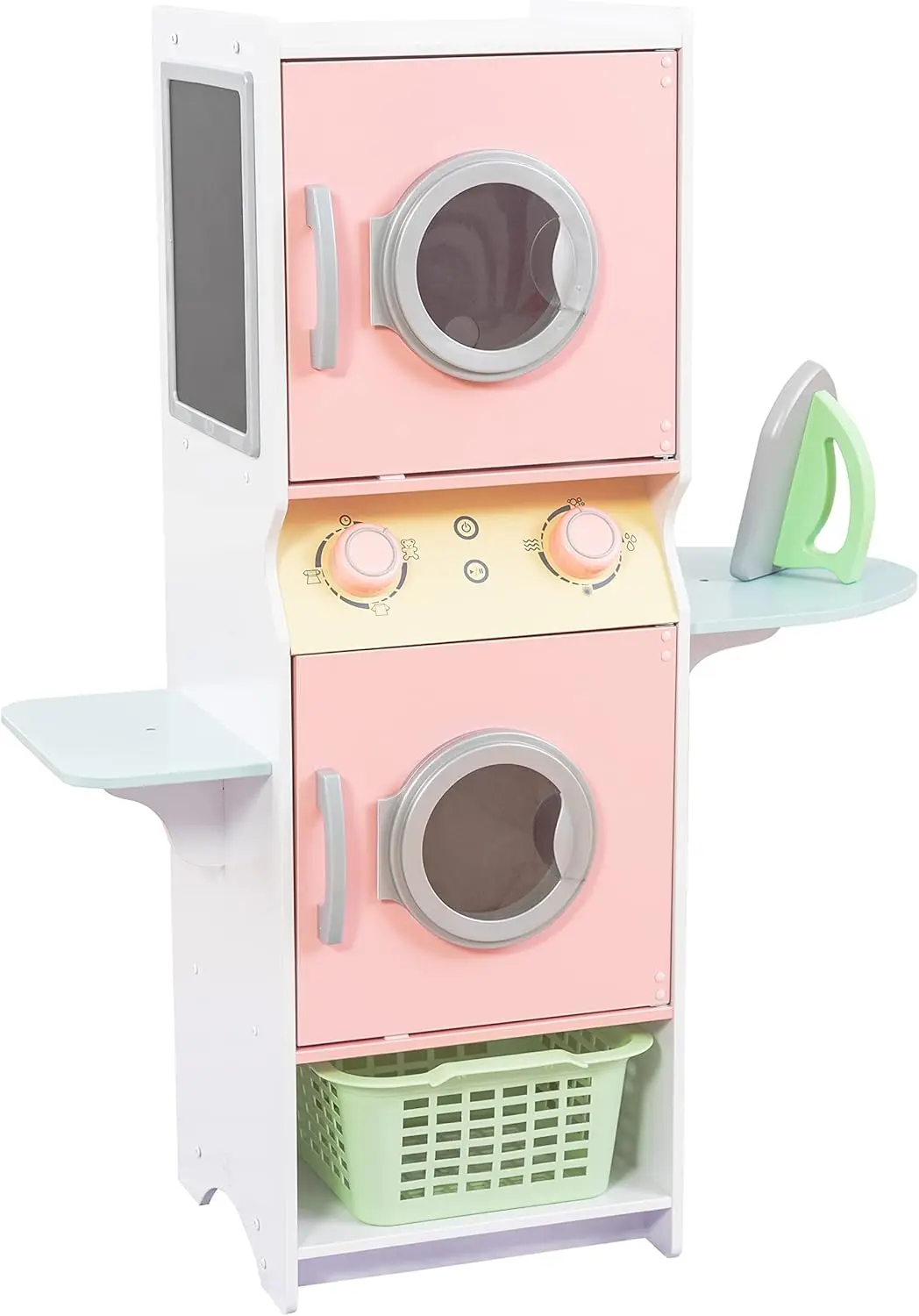 

Laundry Playset Children's Pretend Wooden Stacking Washer and Dryer Toy with Iron and Basket, Gift for Ages 3+, Multiple Color