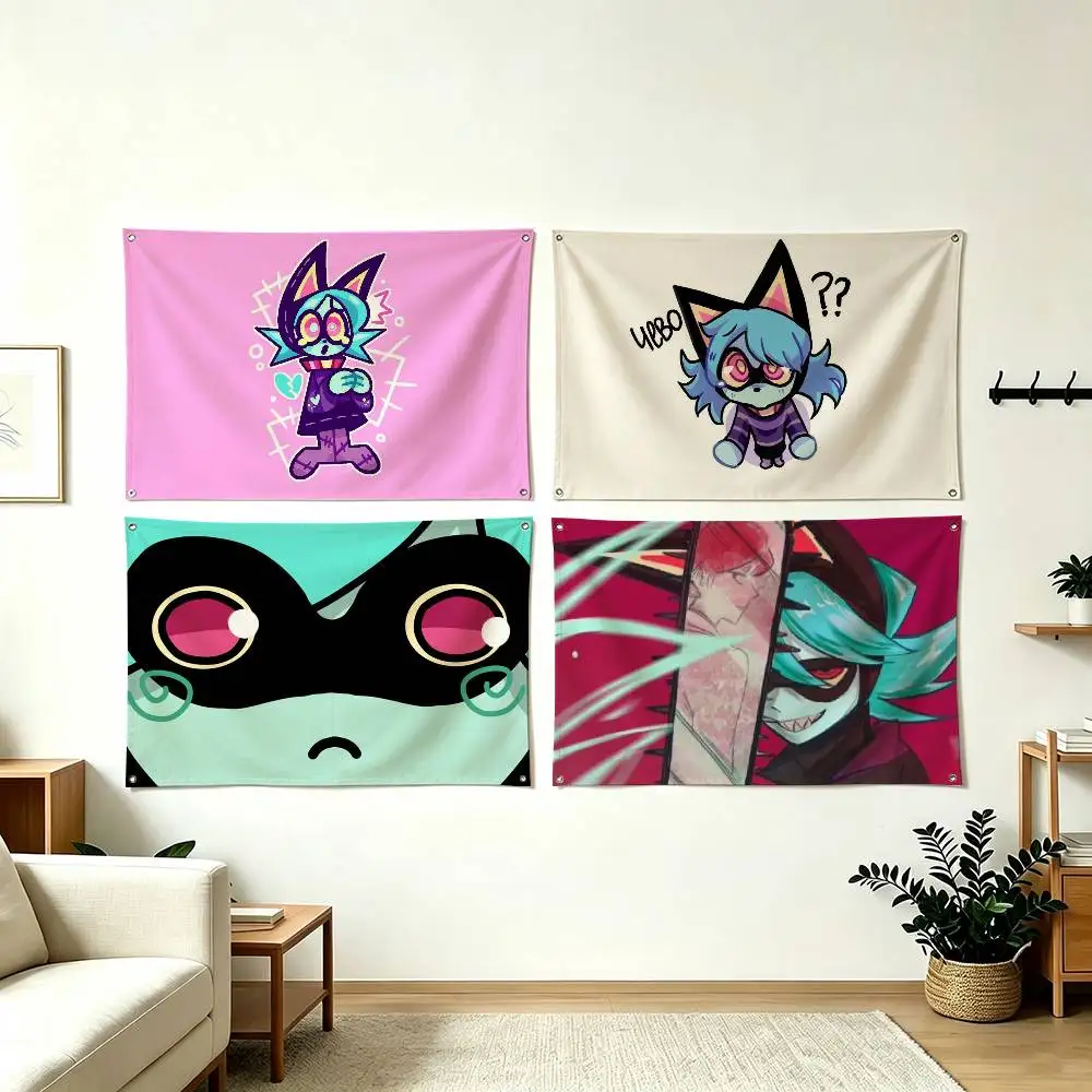 P-Psychocuties Ushka Animation Flags for Bedrooms Home Decor Items Outdoor Decors Garage Decoration Flaga