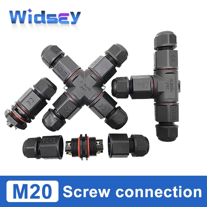 M20 Waterproof Connector Docking/Y-type 2pin 3pin 4pin LED Power Plug X-type 4-way 15A/30A 300V Solder-free Screw Connection