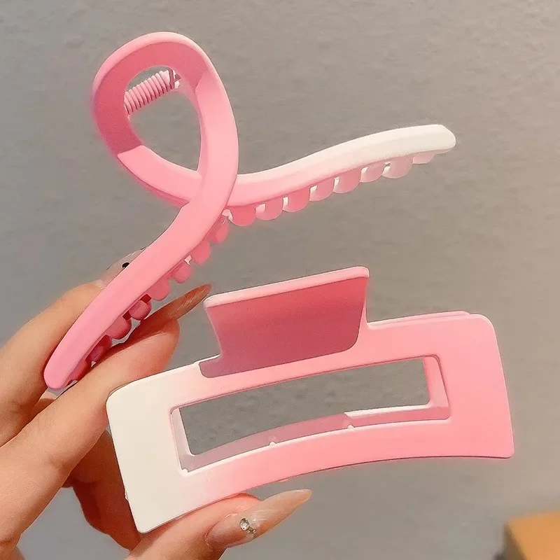 Gradient Pink Large Matte Square Grab Clip 10.5cm Hollow Back Head Hair Clip Hair Decoration Simple Shark Hair Clip Grab