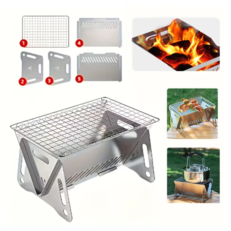 

Portable Folding Firewood Stove, Stainless Steel Camping Grill for Outdoor Cooking, BBQ Picnic Hiking Gear, Compact Wood Burner