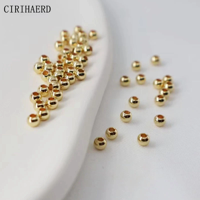 2/2,5/3/4/5/6mm Lose Perlen Runde 14K Reales Gold Überzogene Glatte Kugel Spacer Perlen DIY Schmuck Machen Liefert Perlen Großhandel