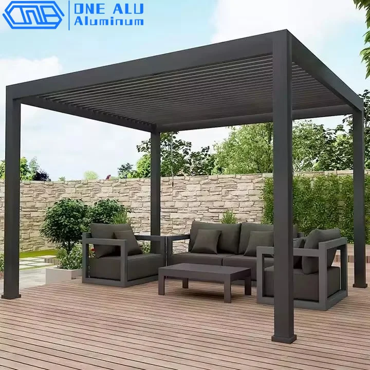 Waterproof Aluminum Sunroom Outdoor Adjustable Louvered Roof With LED Lighting Heavy Duty Backyard Patio Shelter
