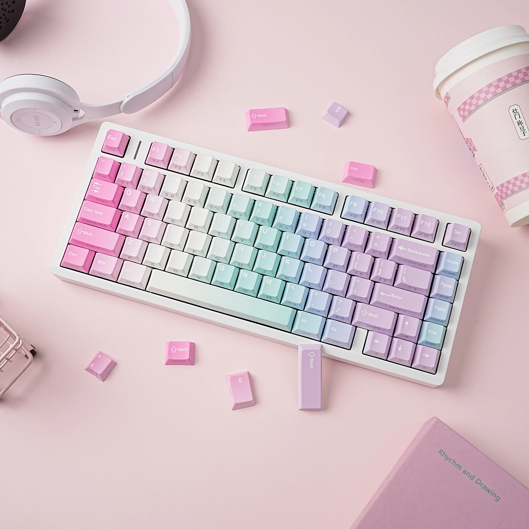 Gradient Keycaps Korean German French Side Printed Shine Through Y2K Modern PBT Cherry for MX Switches Gaming Keyboard Keycap
