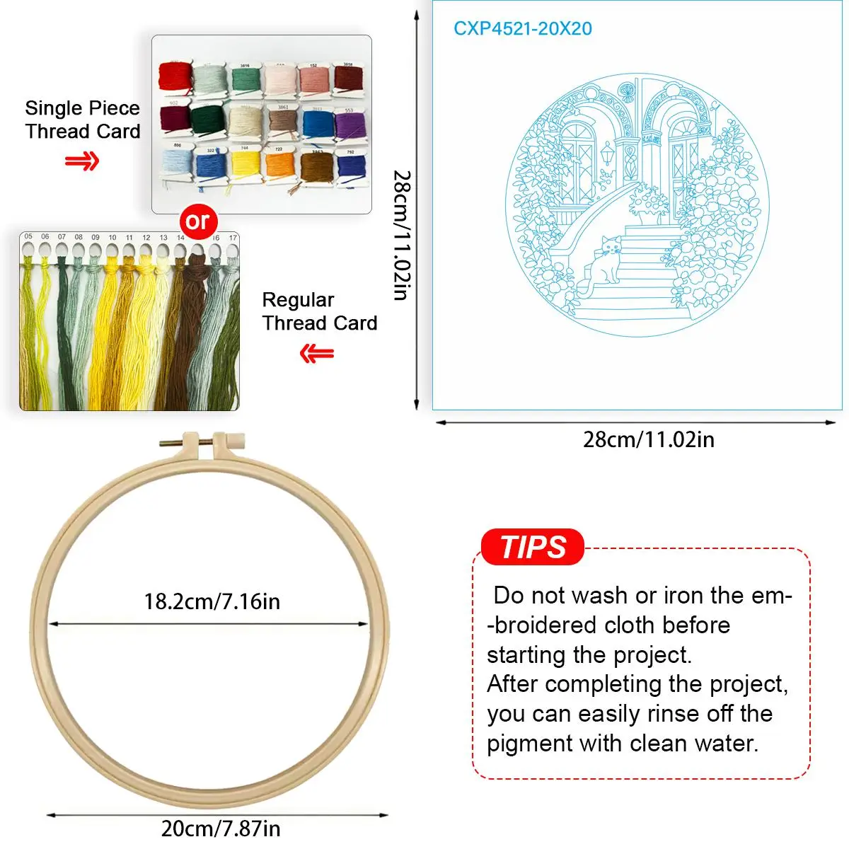 1 Stück 20X20CM/15X15CM 7,87/6,3 Zoll Tier - Katze Stickerei Starter-Kit DIY-Kit DIY-Stickerei-Set Handarbeiten Heimdekoration – Detail 5