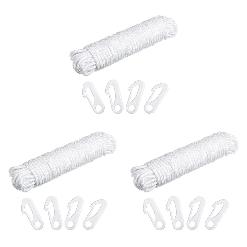 

B28C-50 Feet X 1/4Inch Flag Pole Halyard Rope With 12 Pieces Flag Pole Hook Clips,Outdoor Flagpole Accessories Compatible