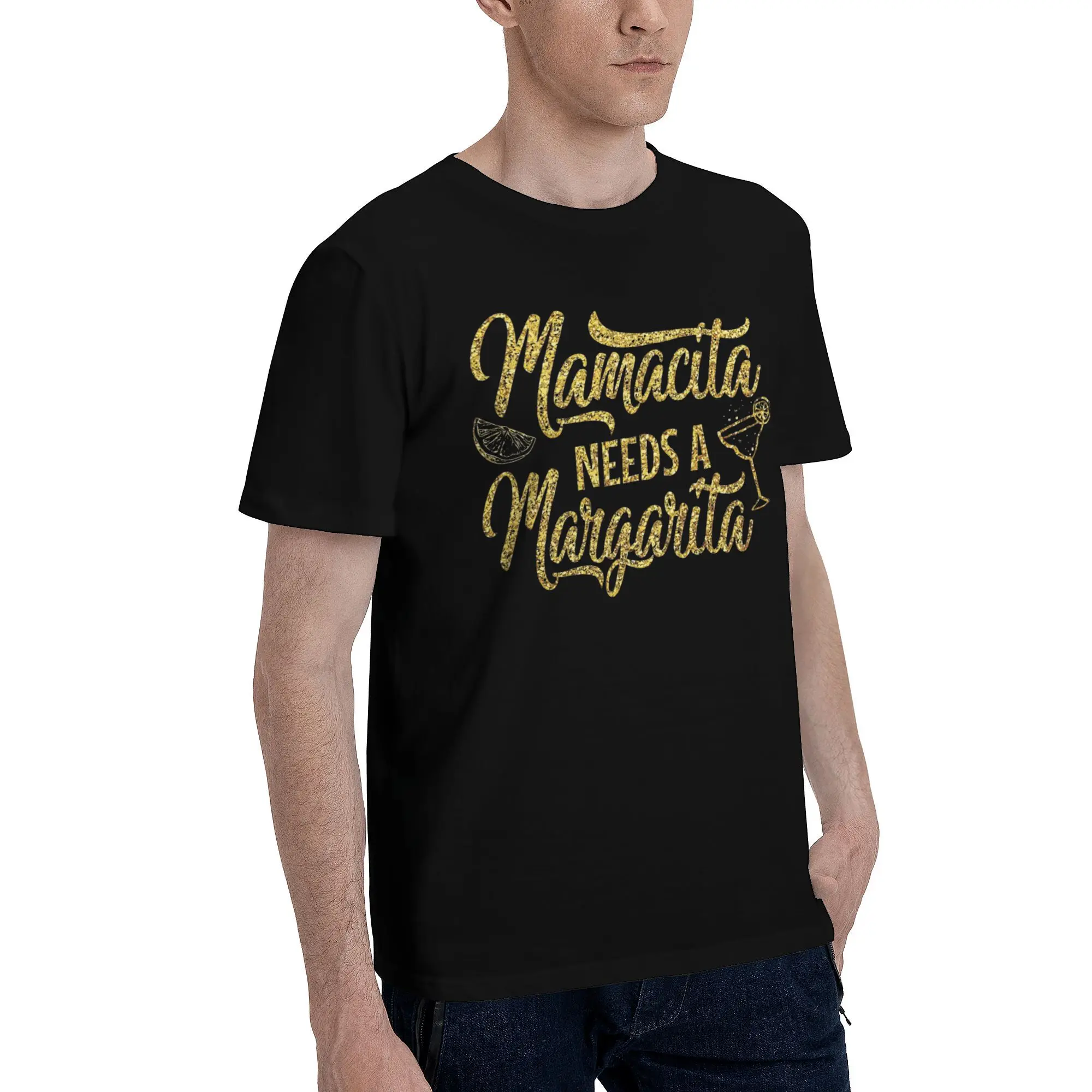 Vintage Funny Mamacita Needs A Margarita Meme T-Shirt for Men O Neck 100% Cotton T Shirts  Short Sleeve Tees Big Size Clothes