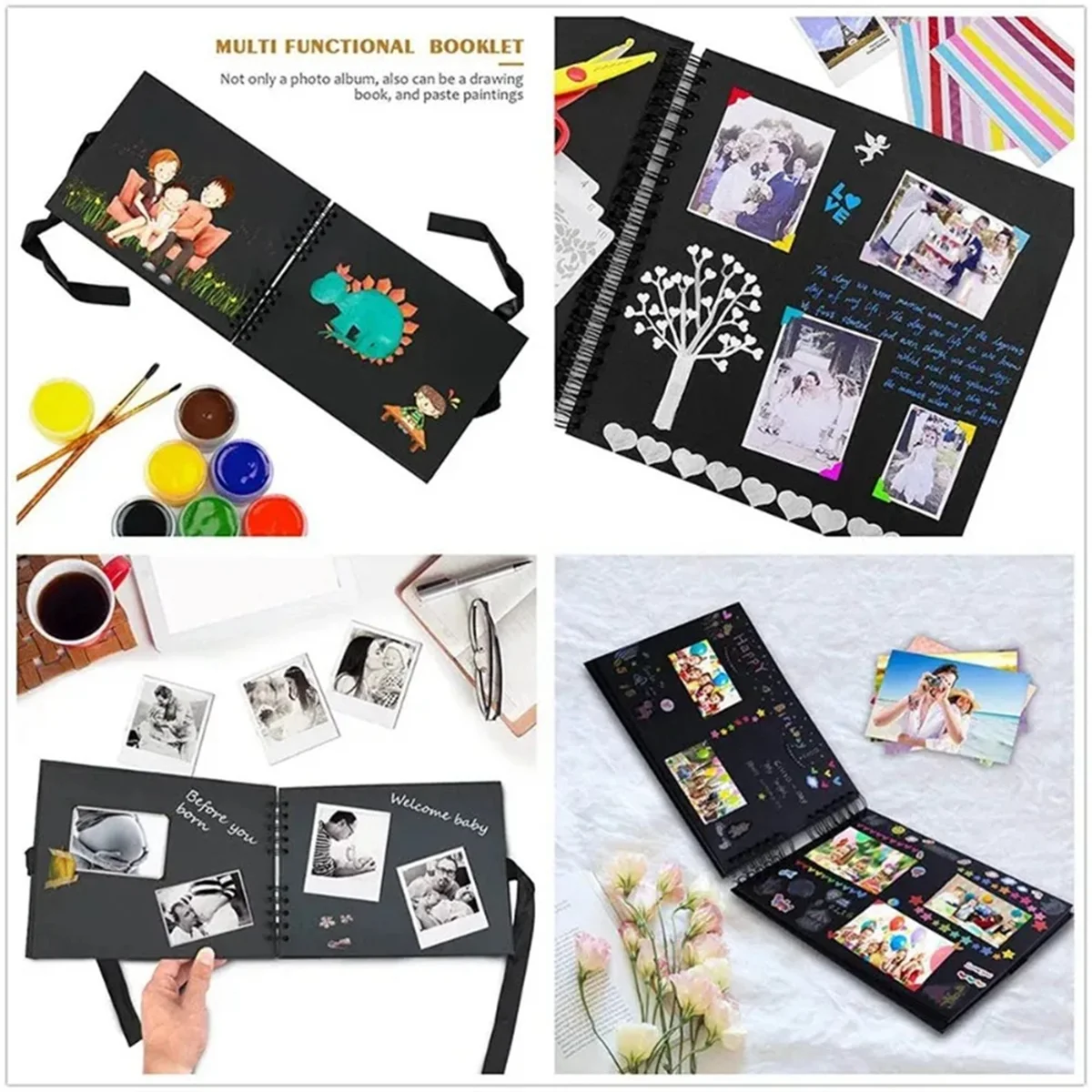 Photo Albums 80 Black Pages Memory Books A4 CAU30t Paper DIY Scrapbooking Picture Birthday Childrens Gift,Black