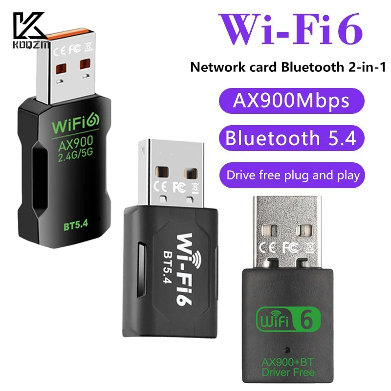 

2in1 Dual Band 2.4G 5GHz USB WiFi 6 Network Wireless Receiver DRIVER 900Mbps WiFi Bluetooth 5.4 Adapter