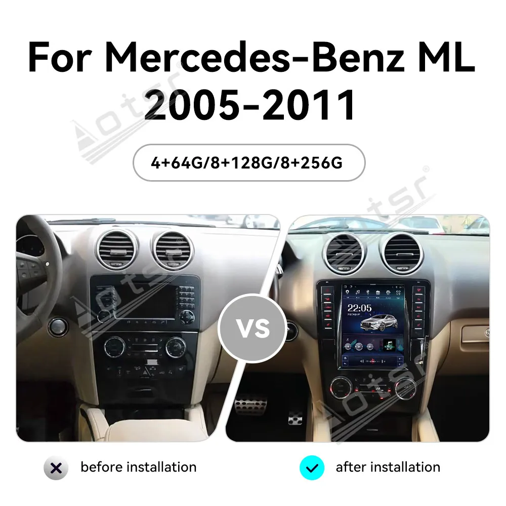 

9,7-дюймовый автомобильный радиоприемник Android 13 CarPlay для Mercedes-Benz ML 2005-2011, мультимедийный плеер с сенсорным экраном, GPS-навигация, головное устройство DSP