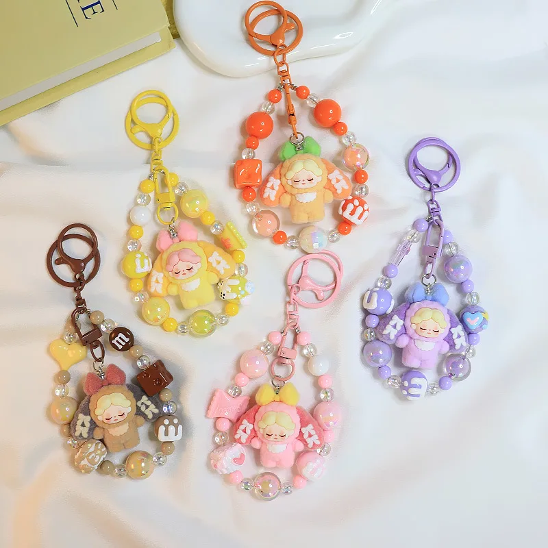 

Cute flocking keychain accessories cross-border trend play cute grain couple pendant