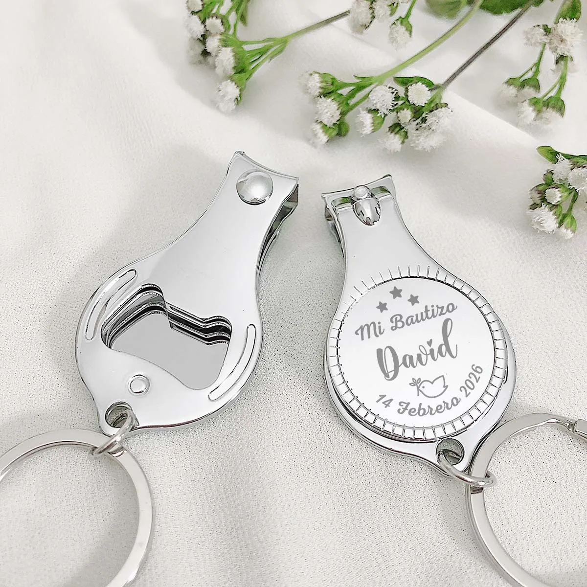 Baptism Favors Christening Guest Gifts Custom Baptism & Christening Favors Personalized Nail Clipper Keychain with Bottle Opener