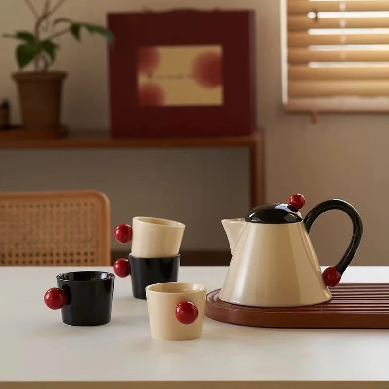 Cream air-cooled kettle, welcome flower teapot, high-value bead water cup, large-capacity exquisite water set, gift.
