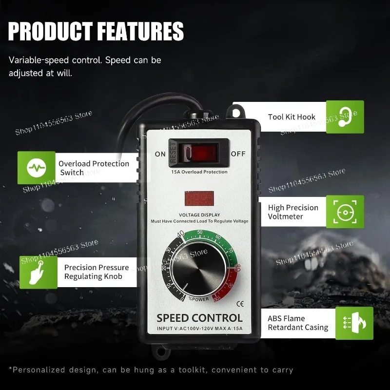 100V - 120V 15A AC motor speed controller with overload protection function, equipped with LED display screen