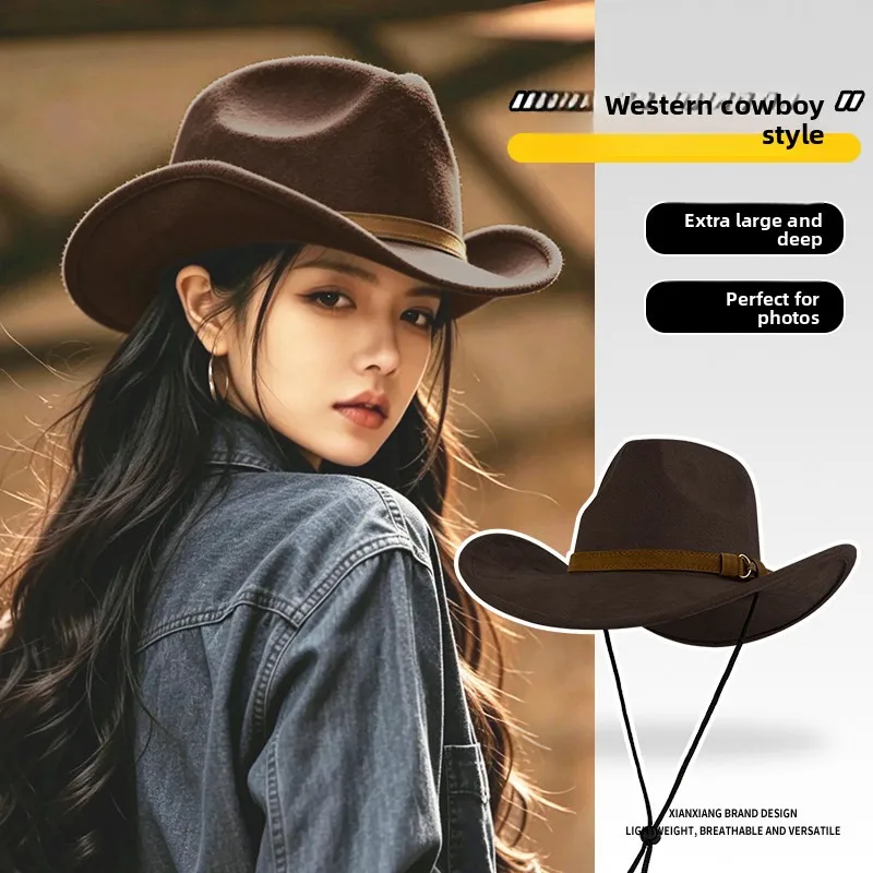 Women's Summer Outdoor Western Cowboy Hat Mountain Climbing Sun Protection Large Brim Hat Tibet Grassland Knight Cap