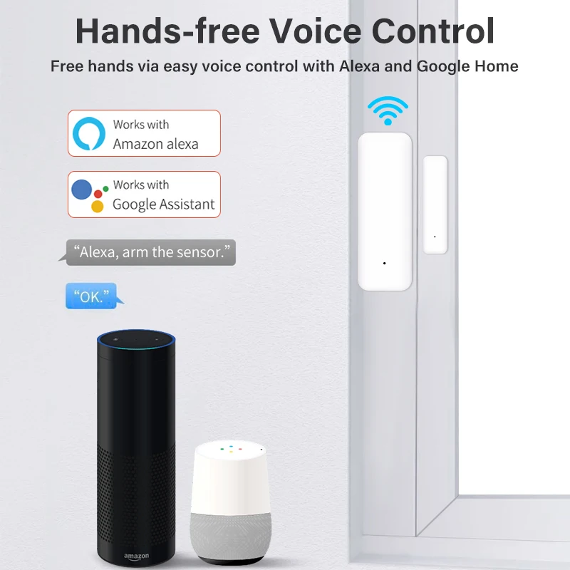 Tuya Smart WIFI Door Magnetic Sensor Wireless Connection Alarm Detector Independent Magnetic Sensor Work with Alexa Google Home