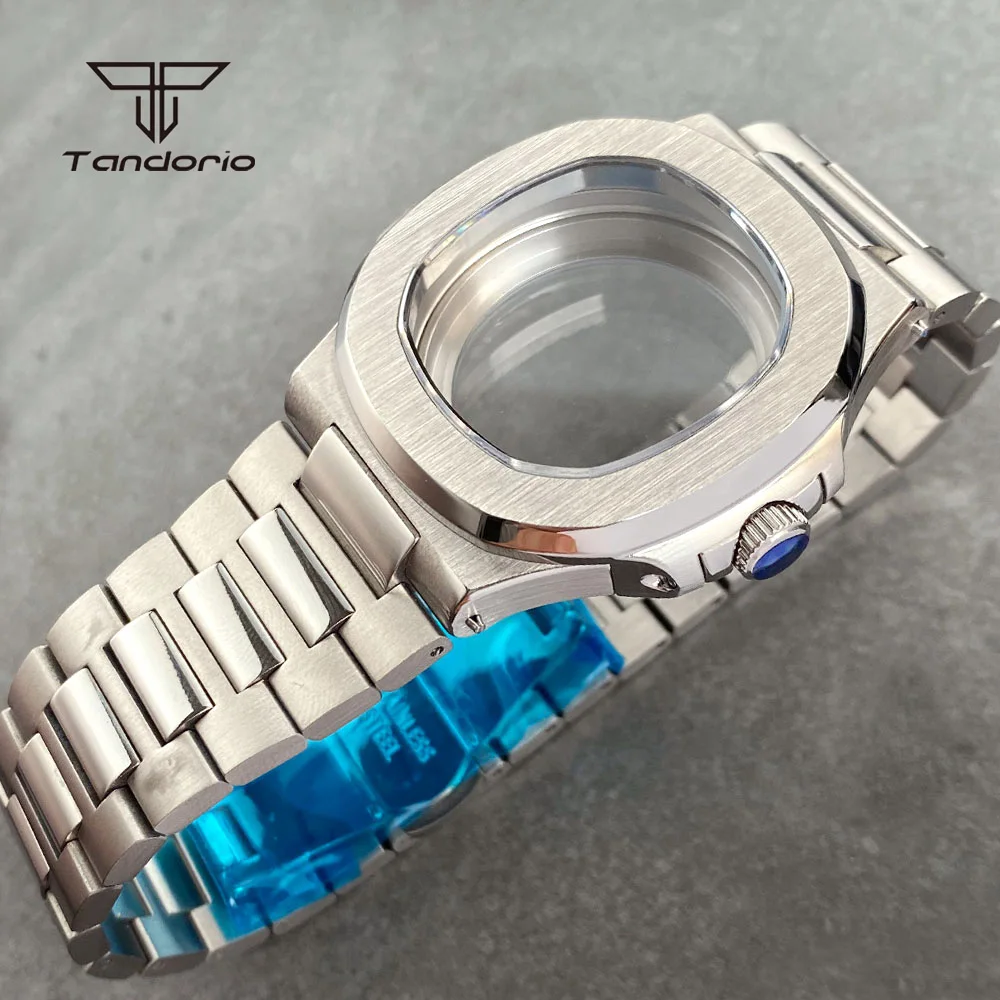 40mm Square Stainless Steel Brushed Watch Case Bracelet Sapphire for NH34 NH35 NH36 Movt Fit Nautilus Style Watch Accessories