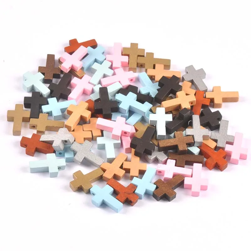 Multicolor DIY Holz Kreuz Perlen Hängen Ornamente Anhänger Kinder Geschenke Schmuck Ornamente Dekorationen 50 stücke cp3363