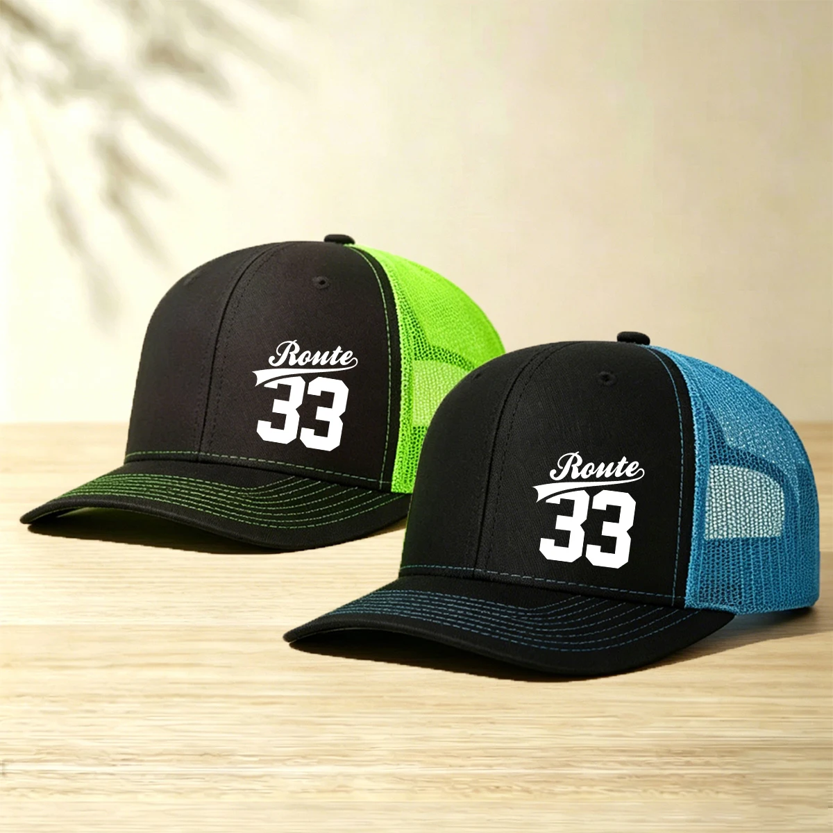 1PC Route 33 printed truck hat, breathable mesh snap on baseball cap, men's and women's casual outdoor hats
