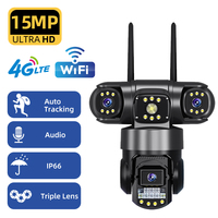 V380 PRO 4G IP Camera 15MP Three Lens Three Screen 10X Zoom Monitor Night Vision Security Protection PTZ Video Surveillance