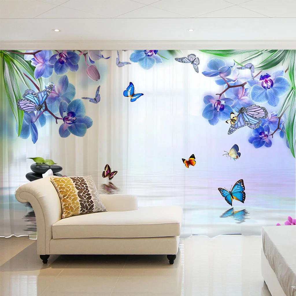 

Colorful Butterfly Flower Elegant Plant Girl Window Curtains Blinds For Living Room Bedroom Bathroom Kicthen Door Home Decor2Pcs