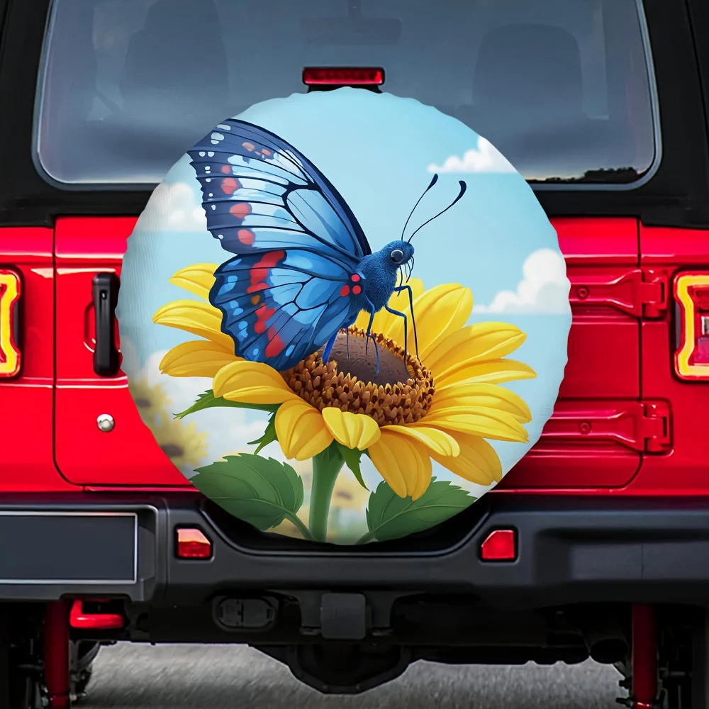 1pc Fit Car Tire Cover With Butterfly & Print - Polyester Fabric Wheel Suitable For Car Beauty, &, Fits Most Vehicles (No Electr