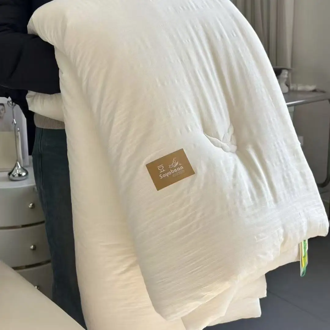 Winter White Pure Cotton Comforter Queen King Size Bedding Soybean Fiber Quilt Double Couple's Bed Blanket Thick Warm Duvet