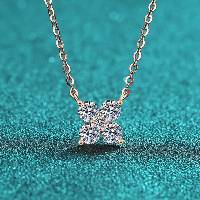 Platinum PT950 18K champagne gold moissanite necklace female petal pendant simple high-level sense of daily versatile