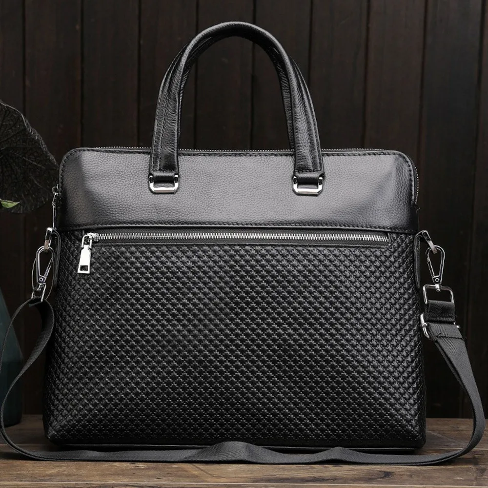 Men Briefcase Business Genuine Leather Casual Handbag Cowhide Travel Bag Laptop Computer Shoulder Crossbody Package Storage Pack