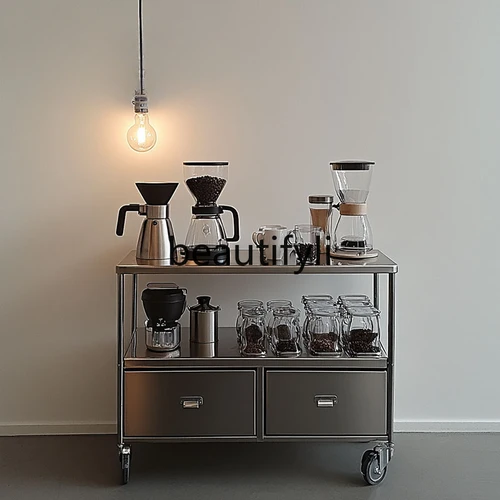 커피 머신 사이드 캐비닛, 스테인리스 스틸 사이드 캐비닛, 호텔 레스토랑, 상업 중세 스타일 이동식 스토리지 다이닝 카 